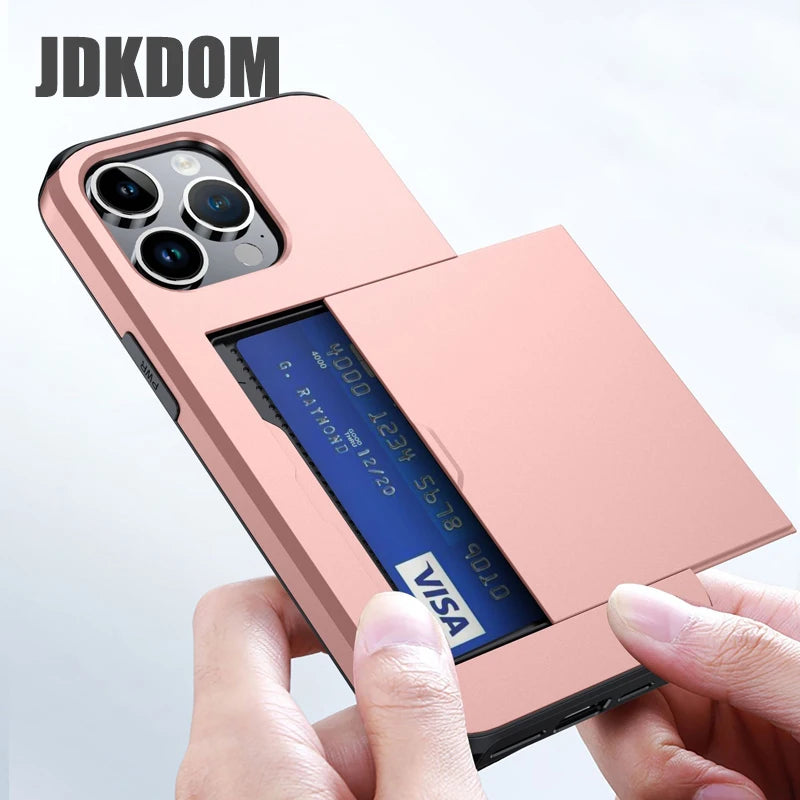 Slide Card Slot Wallet Phone Case for Iphone 17 16 15 14 plus 13 12 Mini 11 Pro Max Card Bag Cover for Iphone 16E 17 Air