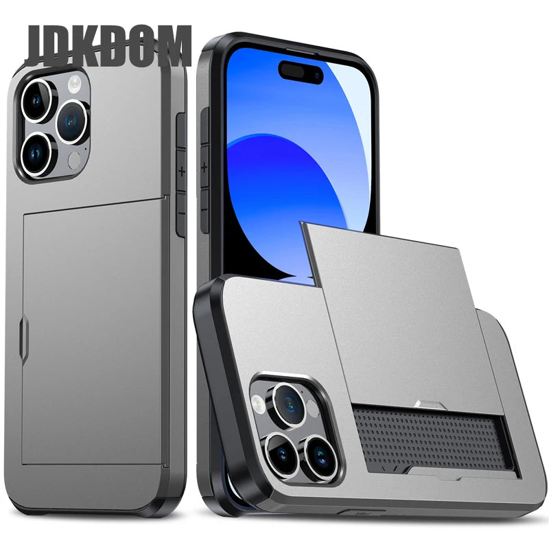 Slide Card Slot Wallet Phone Case for Iphone 17 16 15 14 plus 13 12 Mini 11 Pro Max Card Bag Cover for Iphone 16E 17 Air