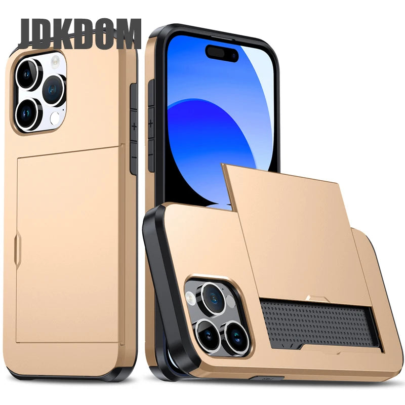 Slide Card Slot Wallet Phone Case for Iphone 17 16 15 14 plus 13 12 Mini 11 Pro Max Card Bag Cover for Iphone 16E 17 Air