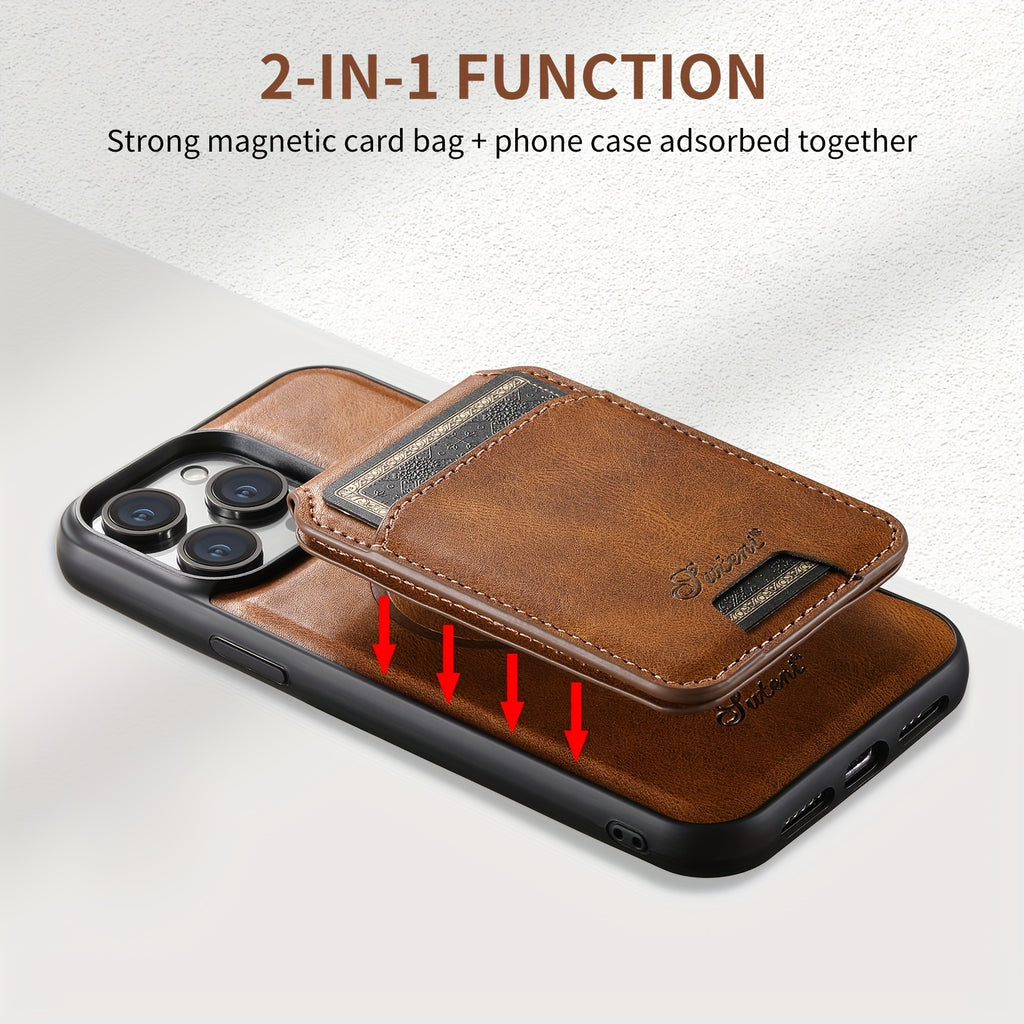 Funda con tarjetero 2 en 1 para iPhone compatible con carga inalámbrica, tarjetero magnético y cartera