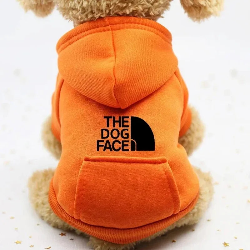 Close-up of autumn winter pet clothing with denim pocket detail and sporty style