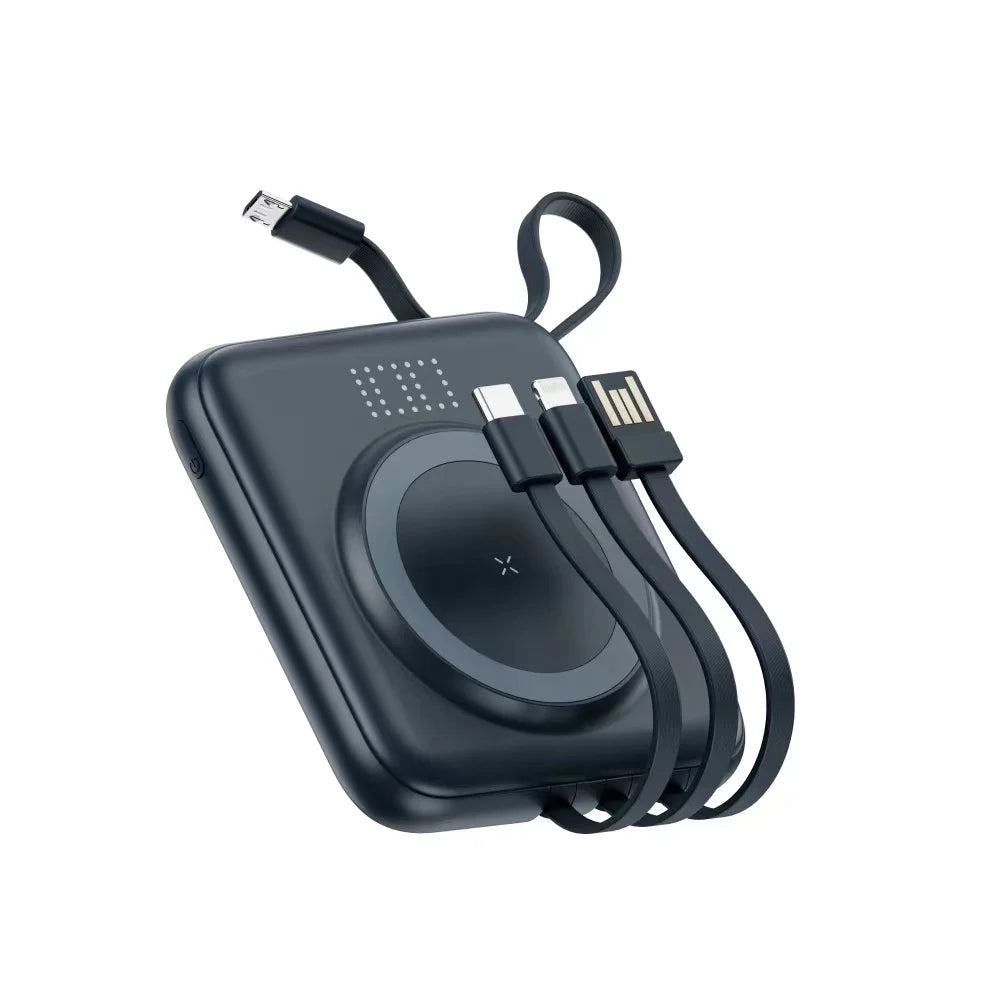 10000mAh MagSafe wireless power bank magnetically attached to iPhone showing fast charging