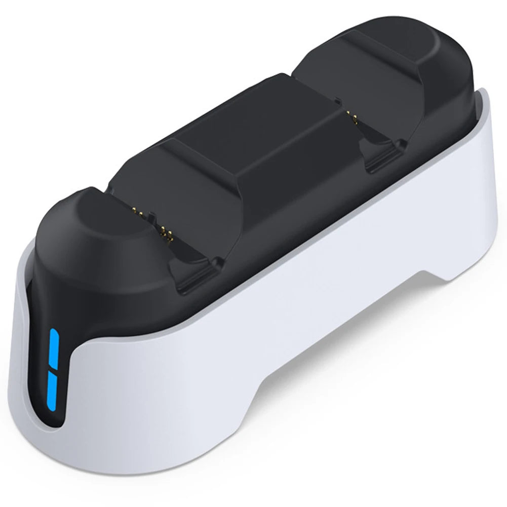 PS5 controller charger station showing LED charging status lights