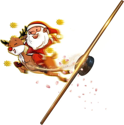3D hologram fan displaying Santa Claus and Rudolph reindeer Christmas holographic projection