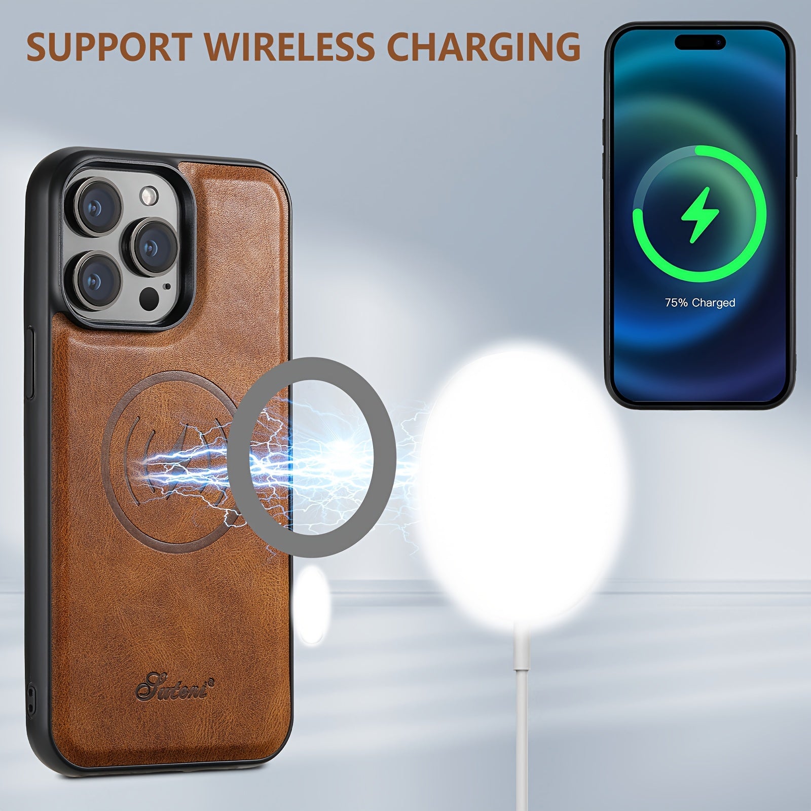 Funda con tarjetero 2 en 1 para iPhone compatible con carga inalámbrica, tarjetero magnético y cartera